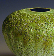 53.  Detail: Thrown open bowl with copper oxide glazing.  12cm H x 17cm W.